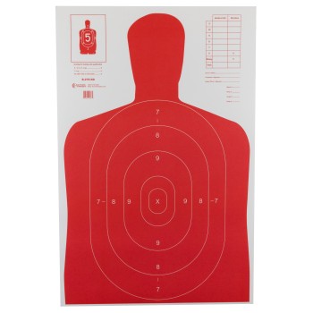 Action Target B-27E High Visibility Target, Fluorescent Red, Silhouette Cut Off Below Ring 7, 23