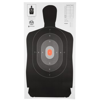 Action Target B-27 North Carolina Criminal Justice Academy Target, Shaded Scoring Rings Starting Outside And Going Dark To Light With A Bright Orange Center, 24