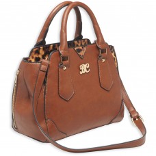 Bulldog Cases Satchel Style Purse, Leather, Universal Fit Holster Included, Chestnut w/Leopard Trim BDP-024
