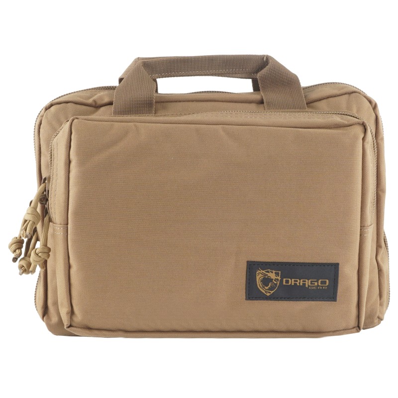 Drago Gear Double Pistol Case, 5 Internal Magazine Holders, 600D Polyester, Tan 12-315TN