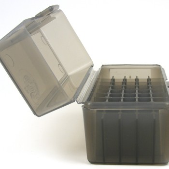FS Reloading Plastic Ammo Box Small Rifle 50 Round Translucent Smoke