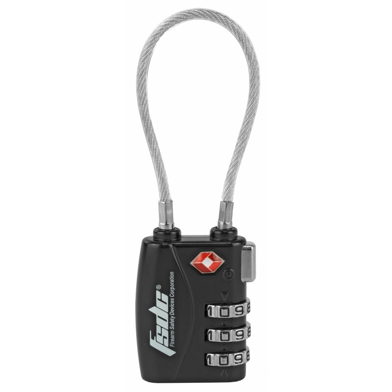 Firearm Safety Devices Corporation Lock, Black, TSA Lock w/Steel Cable TSA380RCB