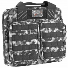 G-Outdoors, Inc. Tactical Double Pistol Case, Gray Digital Camo, Soft, Holds Up To 2 Pistols, MOLLE Webbing for Adding Accessories, Twin Front Ammo Storage Pouches GPS-T1413PCGD