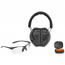 Glock Hearing Protection Ear Muffs, Hearing Protection Ear Muff Holder With Integrated Belt Clip, Foam Ear Plugs With Connection Tether, GLOCK Ear Plug Case, Shooter/Safety Glasses, GLOCK Cloth Pouch, Black AP60220
