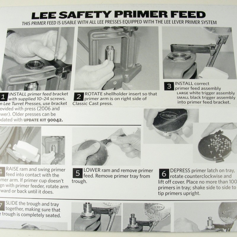 Lee Precision Instructions Safety Primer Feed prior to 2012