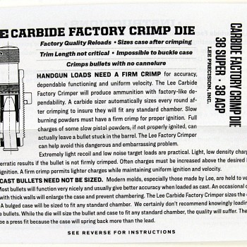 Lee Precision Carbide FC Instructions 38 Super 38 ACP