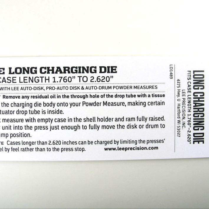 Lee Precision Instructions Long Charging Die