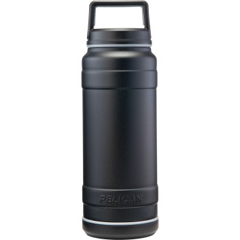Pelican 18/8 Pro Grade Stainless Steel, 32oz., Food & Drink Storage, Black Finish, Leak-Proof Carry Handle Lid TRAV-BO32-BLK