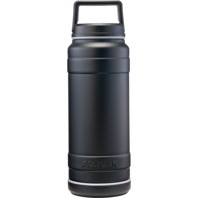 Pelican 18/8 Pro Grade Stainless Steel, 32oz., Food & Drink Storage, Black Finish, Leak-Proof Carry Handle Lid TRAV-BO32-BLK