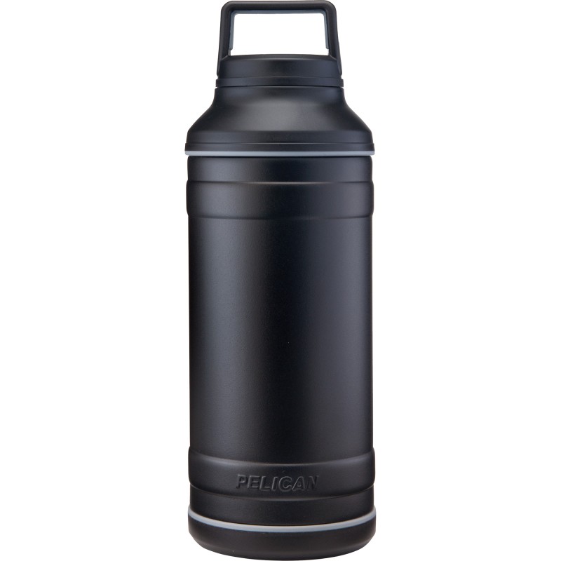 Pelican 18/8 Pro Grade Stainless Steel, 64oz., Food & Drink Storage, Black Finish, Leak-Proof Carry Handle Lid TRAV-BO64-BLK