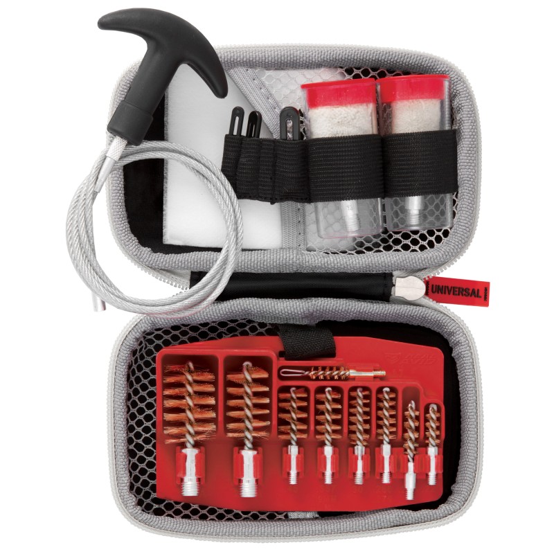Real Avid Gun Boss, Universal Cable Kit, Fits .17-.45Cal, 20Ga, 12Ga, Cleans Rifles, Shotguns, Handguns, Flex Rod, T-Handle, Mops, Brushes, Slotted Tips, Large/Small Threaded Adapters, Cleaning Patches, Compact, Weather Resistant Zippered Travel