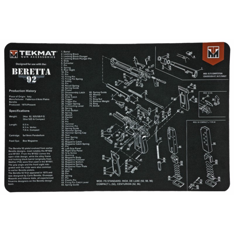 TekMat Beretta 92 Pistol Mat, 11